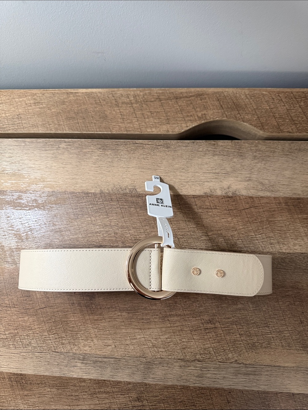 Anne Klein Beige Wide Belt with Gold Ring Buckle, NWTs